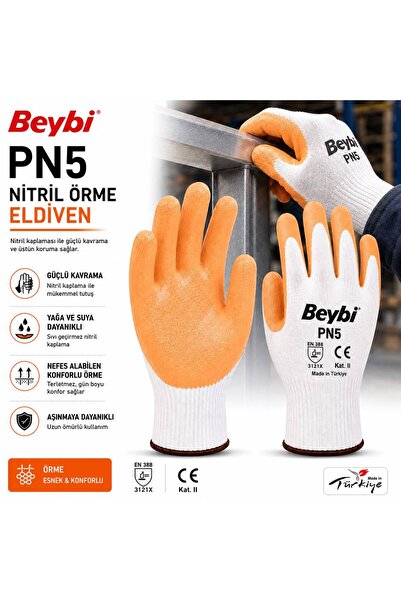 Beybi Pn5 Polyester Örme Nitril Eldiven 1 Çift