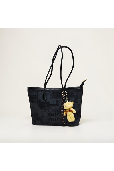 Desire L354-Min Min Shoulder Tote Bag with Teddy Charm Black Color