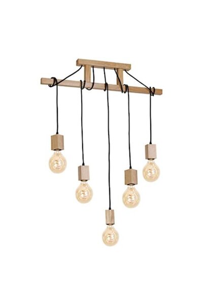 Cojom Candelabru Rustic-Vintage, Velo, 5 brațe, cablu textil și lemn, 5xE27, ...