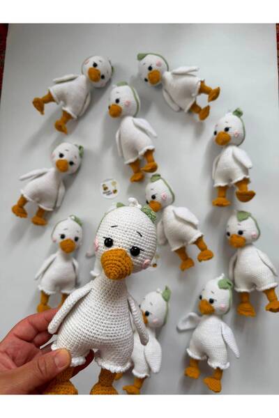 Adenya Amigurumi Örgü Ördek Oyun ve Uyku Arkadaşı-Beyaz Yeşil