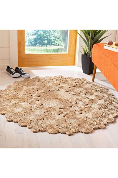 Handpicked Furniture Jute Pure Wool And Cotton Beige Round Carpet Ultra Soft ...