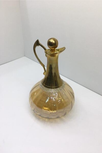 OEM Dekoratif Obje Pirinç Üfleme Cam Kapaklı Sürahi Dekoratif Ibrik 26x16 Cm