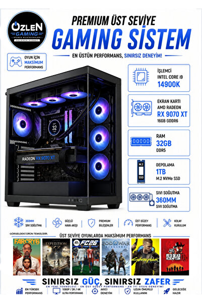 ÖZLEN XXL1 İ9 14900K RX 9070 XT 16GB 32GB DDR5 RAM 1TB M.2 SSD Üst Seviye Oyu...