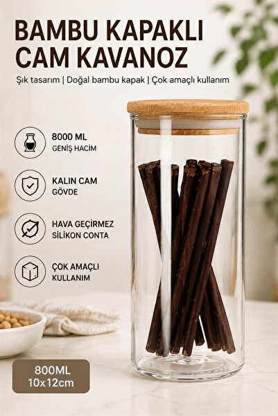 Akormia Bambu Kapaklı Cam Kavanoz 800 ML Hava Geçirmez Silikon Contalı Erzak ...