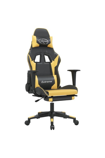 vidaxl Scaun de gaming cu suport picioare negru/auriu, piele ecologică