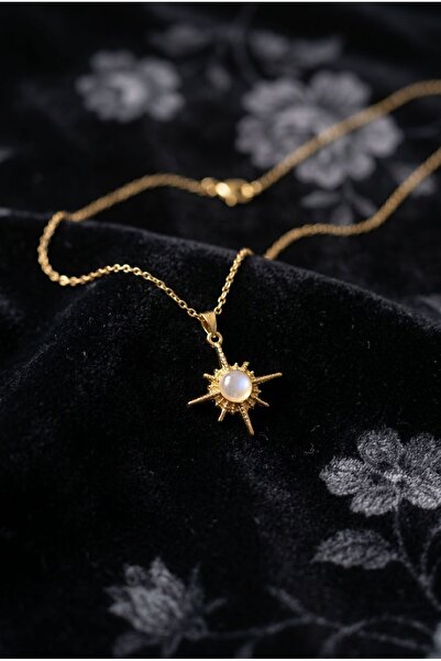 rafiel Gold Ay Taşı Detaylı Güneş Kolye - Kadın Zincir Kolye