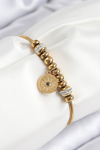 OGHAMAY 316L Steel Zircon Stone Eye Charm Model Gold Color Women's Bracelet