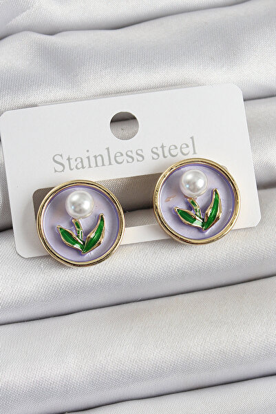 OGHAMAY Brass Purple Enamel Tulip Figured Artistic Portrait Model Gold Color ...