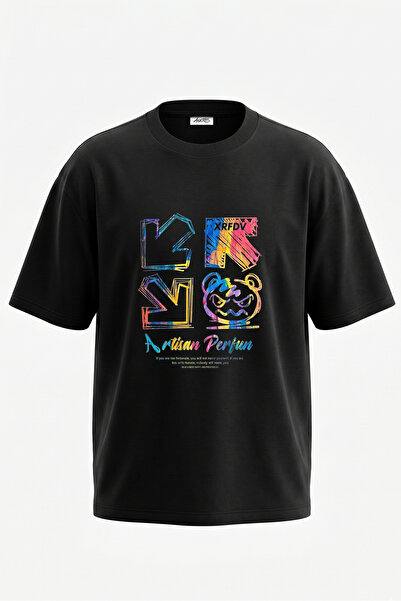 Anetos Tricou oversize negru din bumbac cu imprimeu pe spate Graffiti Bear De...