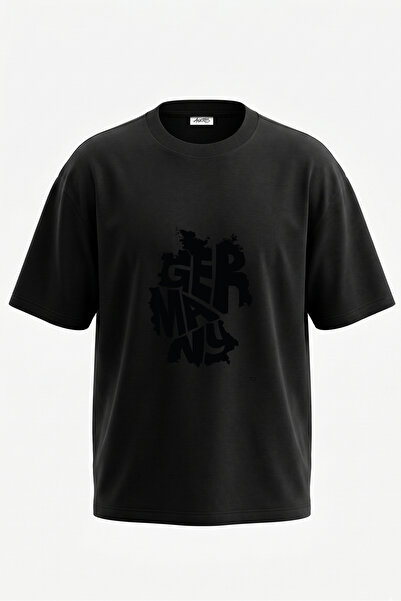 Anetos Tricou oversize negru din bumbac cu imprimeu pe spate cu design Harta ...