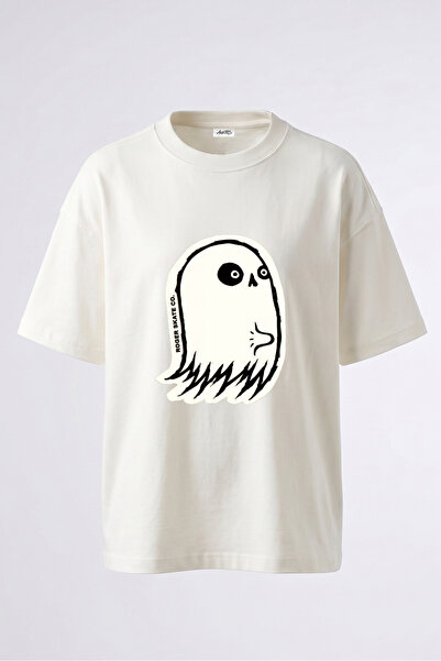 Anetos Tricou supradimensionat alb din bumbac cu imprimeu Ghost Design