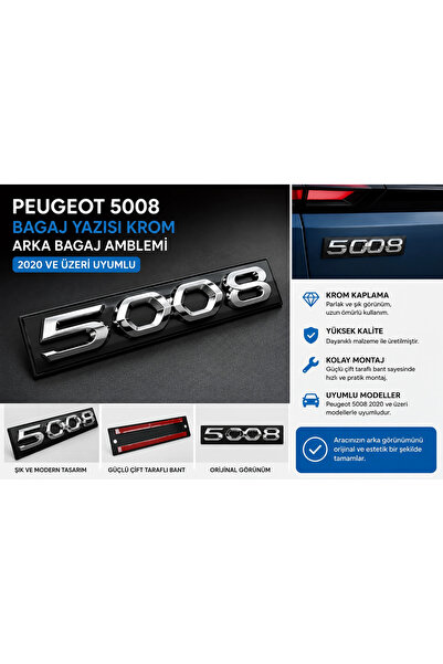 İthal Peugeot 5008 Bagaj Yazısı Krom Arka Bagaj Amblemi 2020 ve Üzeri Uyumlu