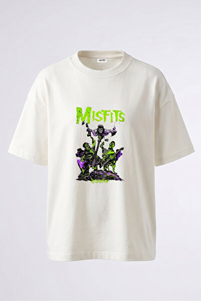 Anetos Tricou supradimensionat alb din bumbac cu imprimeu pe spate Misfits Cr...