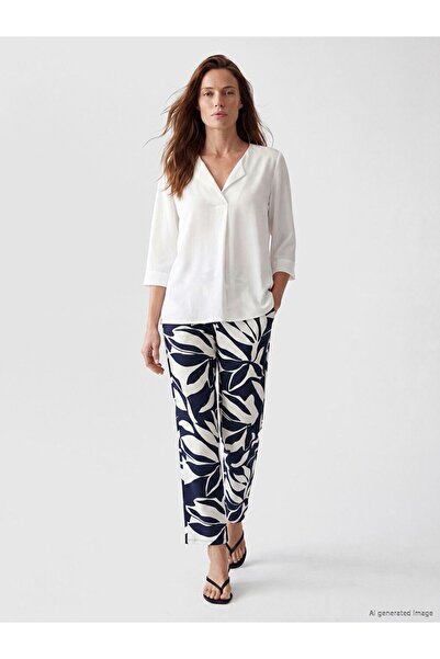 LC Waikiki Lcwaikiki Basic Navy Blue Patterned Women's Trousers with Elastic ...