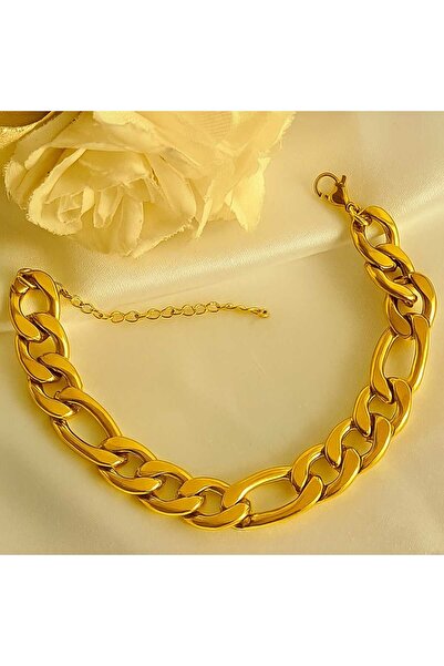 OGHAMAY Gold Color Şavin Eyelet Unisex Men's Steel Bracelet - 3332