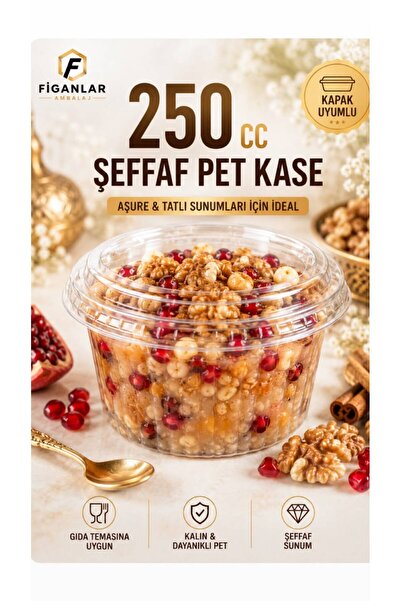 figanlar ambalaj 250 cc Şeffaf PET Tatlı Kasesi Kapak Uyumlu Aşure Kabı Supan...