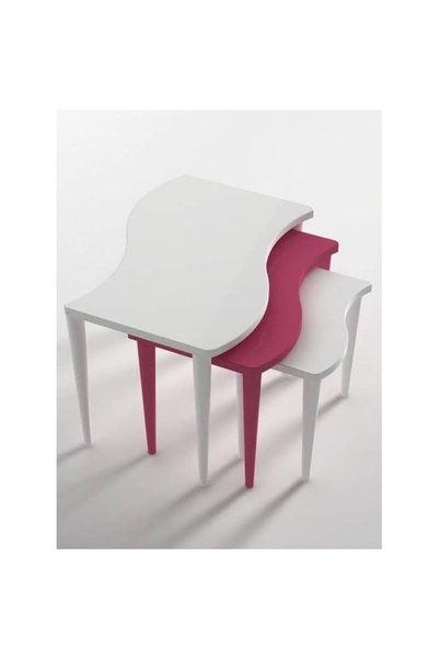SAHABA Nesting Side Table Set, 3 Pieces - White & Pink