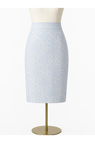 ARDENİM Yellow Jacquard Textured High Waist Pencil Skirt with Slit Detail