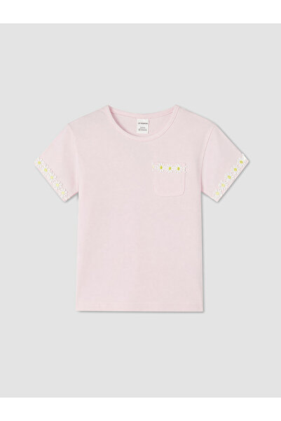 LC Waikiki Rmz Gi̇yi̇m Farkiyla Zero Roba Collar Embroidered Girls' T-Shirt