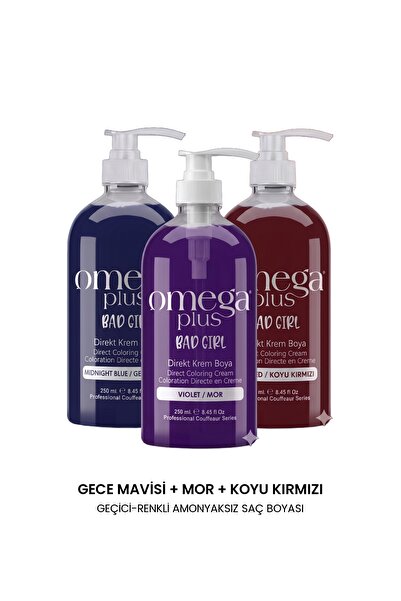 Omega Plus Gece Mavisi + Mor + Koyu Kırmızı Geçici-Renkli Amonyaksız Saç Boyası