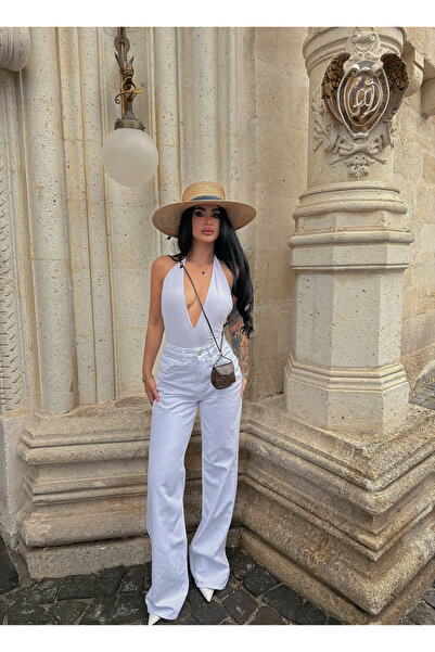 kırmızı butiks White Wide Leg Palazzo Jean