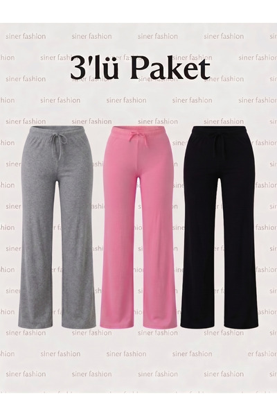Siner Fashion Γυναικείο βαμβακερό καθημερινό παντελόνι με φαρδιά μπατζάκια 3 ...