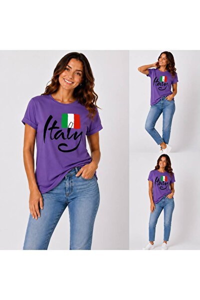 ENB1R MODA Ιταλία Τυπωμένο μπλουζάκι Unisex μωβ Premium Basic με χρώματα ιταλ...