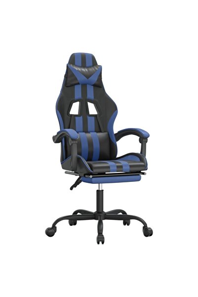 vidaxl Scaun gaming pivotant/suport picioare negru/albastru piele