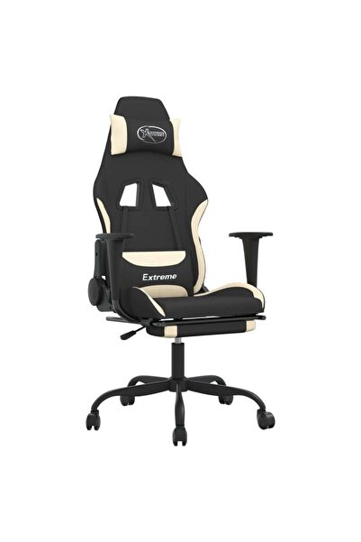 vidaxl Scaun de gaming cu suport picioare, negru și crem, textil