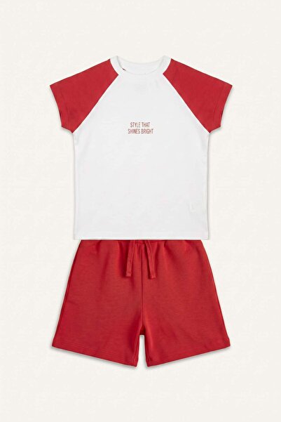 DeFacto Ribana 2-Piece Printed Red and White Set for Girls I0044A826Hs