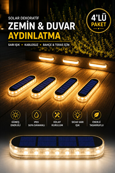Deconitte 4 Adet Solar Güneş Enerjili Premium Kalite, 30 LED'li Dekoratif Zem...