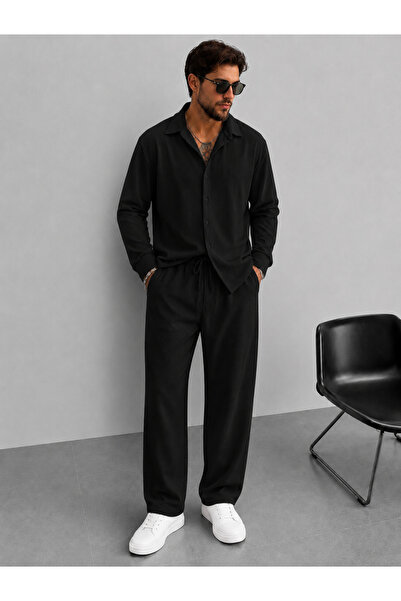 S&A DESIGN Set de pantaloni largi și cămașă din țesătură otomană de vară pent...