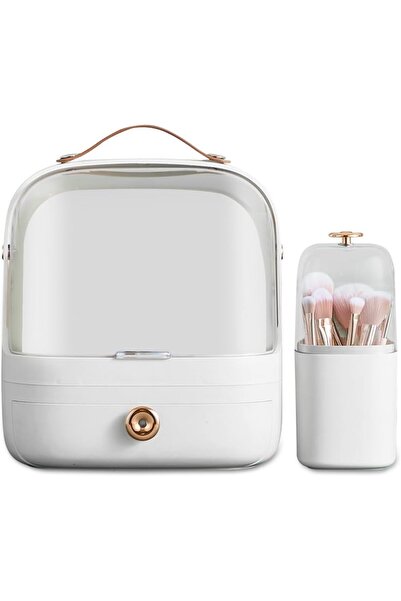 Arabest Large Makeup Organizer with Brush Holder Waterproof Dustproof Case
