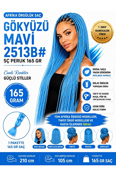 SÇ PERUK Afrika Örgülük Hair 2513B #   Sky Blue 165 Gr Kanekalon Fiber Synthe...