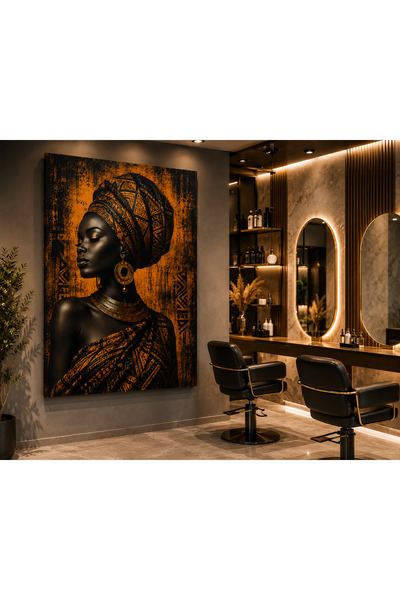 EvimeTablo Afrika Kadını Etnik Kanvas Tablo – Siyah Turuncu Modern Duvar Deko...