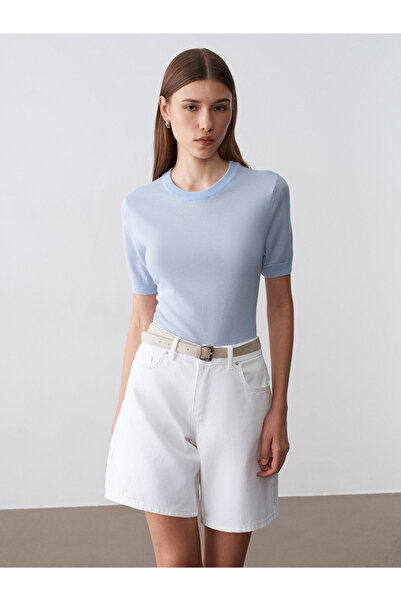 Dilvin 72331 100% Cotton Belted Denim Shorts-White