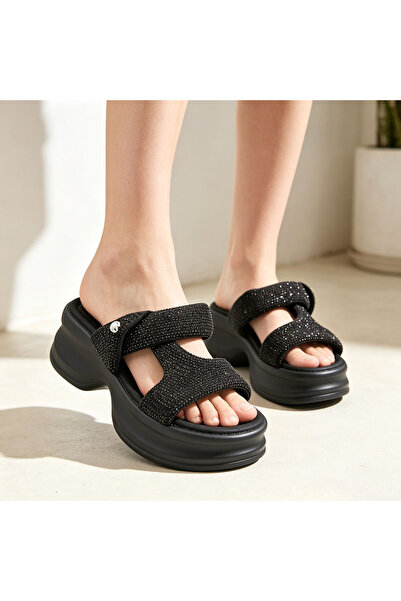 Tmall Sandale de damă, cu platformă, din piele, PD1115, negru