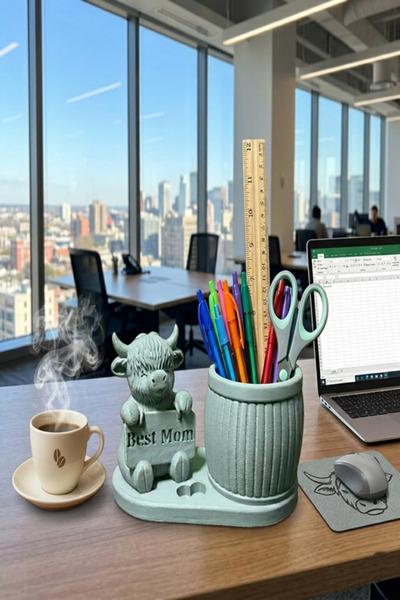 Küp Atölye Best Mom Pen Holder and Makeup Brush Organizer Gray