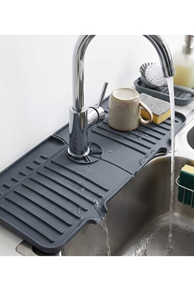 elciavmm Silikon Musluk ve Lavabo Matı - Su Tutucu Silikon Mat Çizgili - Gri ...