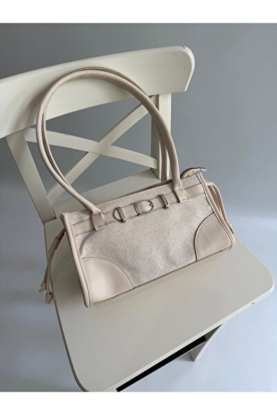 Mia Collection حقيبة يد وكتف نسائية من طراز تونس كتان كريمي
