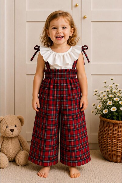 Moda Lina Baby Baby Girl Lace-Up Plaid Romper and Ruffle Blouse Set 100% Cott...