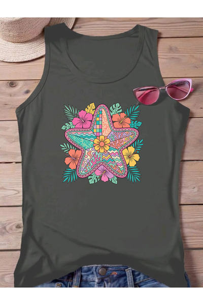 SUNFREE Tropical Sea Star Printed Sleeveless Crew Neck Women's Tshirt