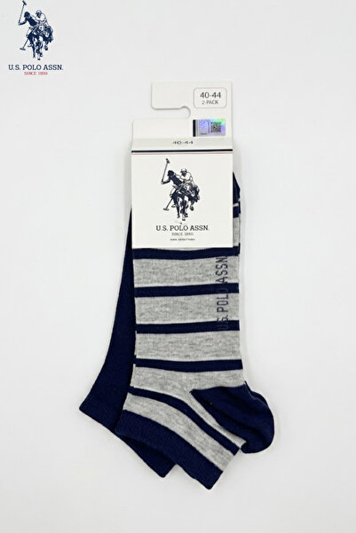 U.S. Polo Assn. 2’li Erkek Patik Çorap Lacivert ve Gri Çizgili
