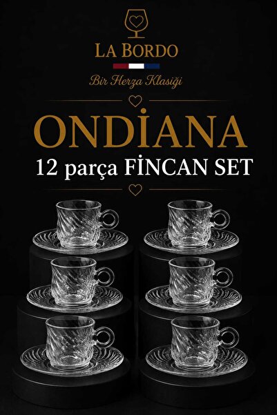 Herza House Ondiana 12 Parça Kristal Cam Fincan Seti