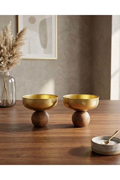 Rabo Craft 2-Piece Gold Detailed Wooden Stand for Dates & Turkish Delight wit...