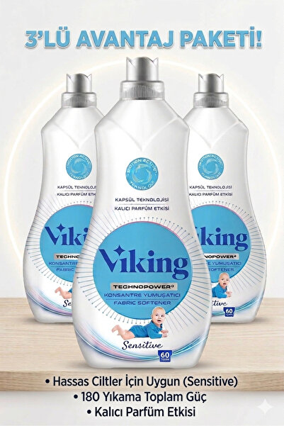 Viking Yumuşatıcı Konsantre Sensitive 1.440ml 60 Yıkama X 3 Adet