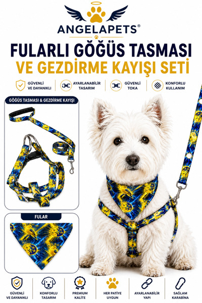 Angelapets Adjustable Scarf, Chest Harness and Travel Strap Set of 3