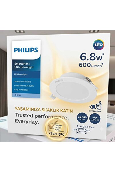 Philips DN058B LED5/830 Sarı Işık 600 Lümen 9 CM Delik Çaplı Spot
