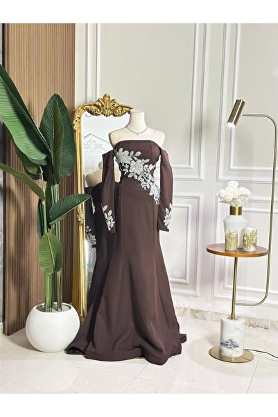 vanus fashion 7291 - dazzling brown high-end evening dress