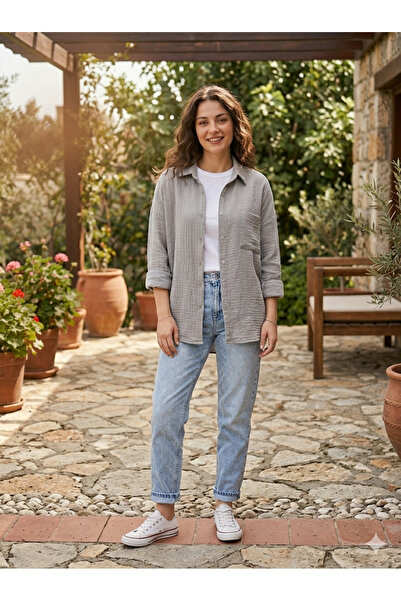 MİRA WOMEN Oversize Basic Müslin Gömlek